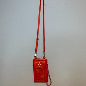 Red crossbody mini bag with screen for cellphone